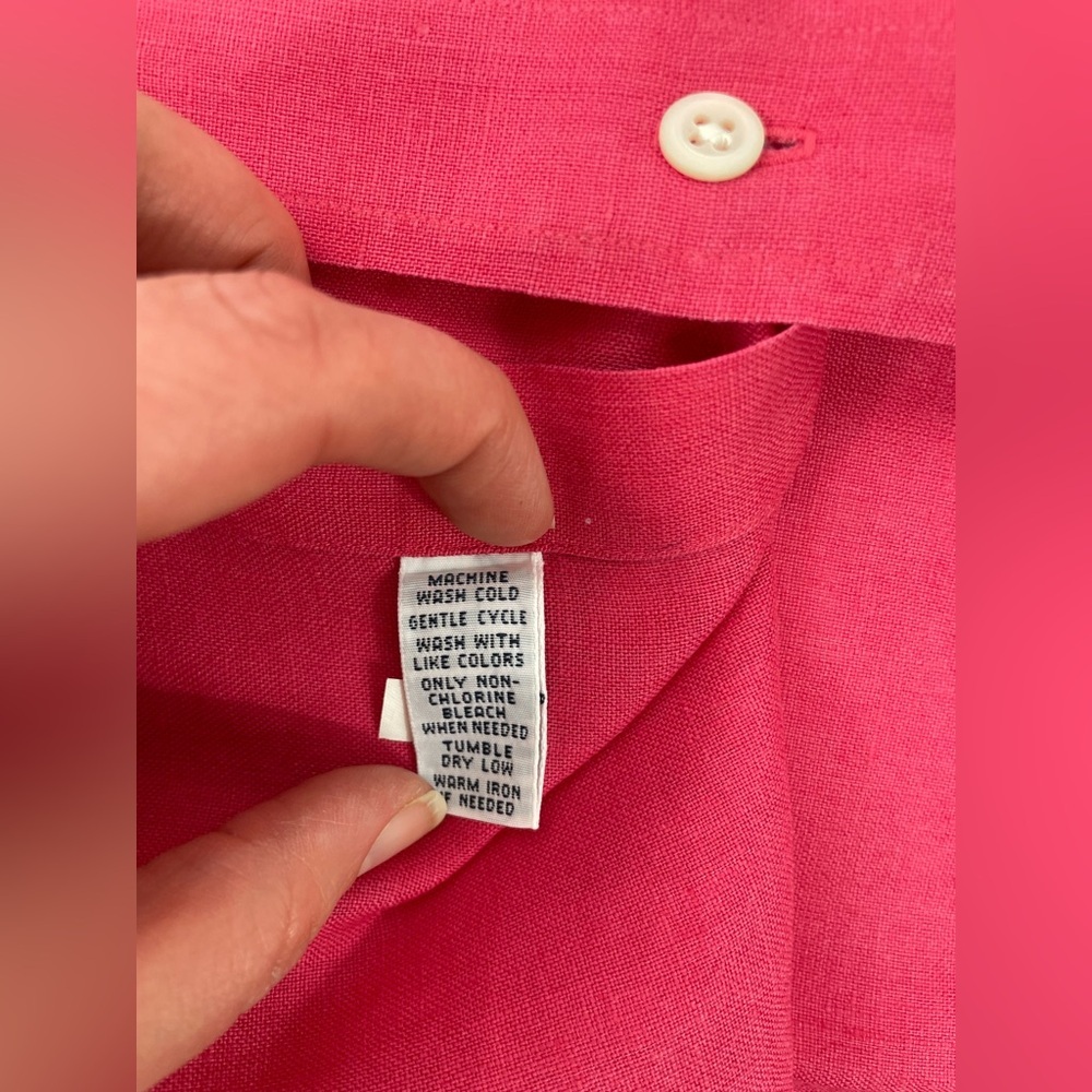 Ralph Lauren Custom Fit 100% Linen Pink Button Down Shirt XL Blue Pony - Picture 9 of 11